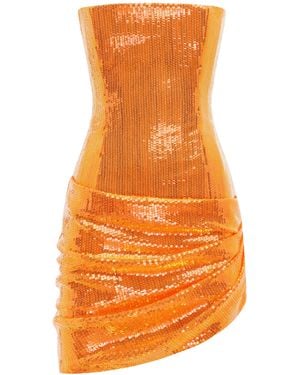 Alex Perry Strapless Draped Sequined Mesh Mini Dress - Orange