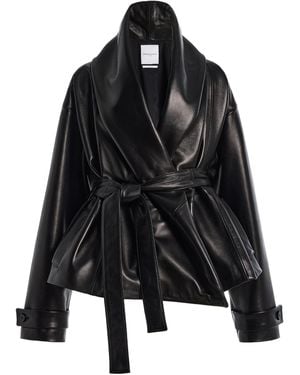 Brandon Maxwell Bennet Lamb Leather Cropped Trench Coat - Black