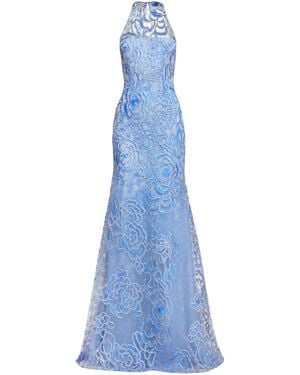 Naeem Khan Floral Organza Gown - Blue