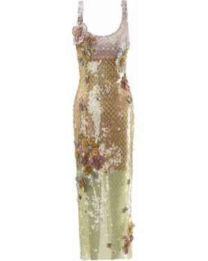 La Fuori Sunset Bloom Embellished Midi Dress - Metallic