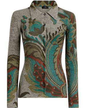 Etro Paisley-jacquard Wool Cardigan - Green