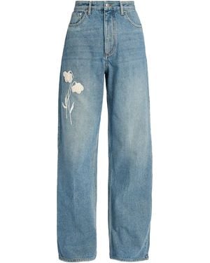Erdem Embroidered Rigid High-Rise Straight-Leg Jeans - Blue