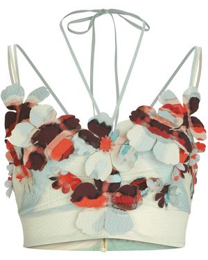 Silvia Tcherassi Kim Floral-Appliquéd Stretch-Cotton Crop Top - Gray