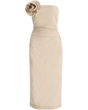 BERNADETTE Vera Brooch-Detailed Cotton Midi Dress - Natural
