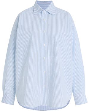 With Nothing Underneath Exclusive The Weekend Striped Cotton-Seersucker Shirt - Blue
