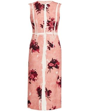 Erdem Floral-Print Satin Midi Dress - Pink