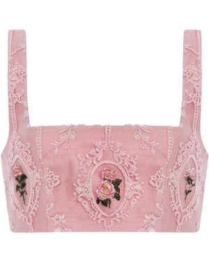 Agua Bendita Amanda Nostalgia Embroidered Organza Top - Pink