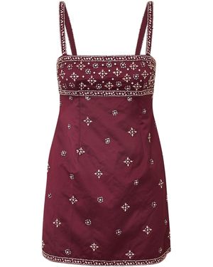 LoveShackFancy Casslouie Bead-Embellished Satin Mini Dress - Red