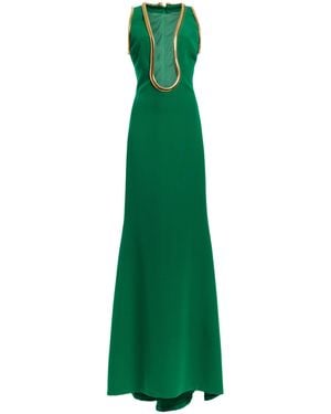 Elie Saab Gold-trimmed Heavy Crepe Gown - Green