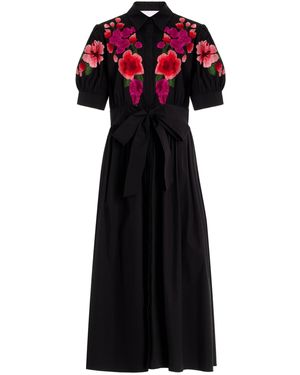 Carolina Herrera Embroidered Cotton-blend Midi Dress - Black