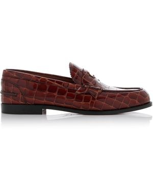 Christian Louboutin Donna Croc-embossed Leather Penny Loafers - Brown