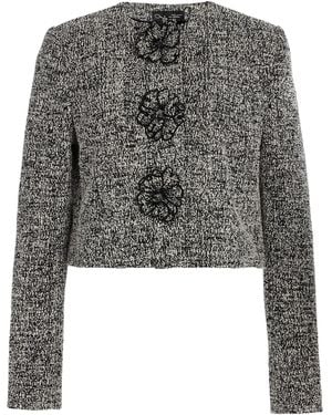 Oscar de la Renta Bouclé Tweed Cropped Jacket - Grey