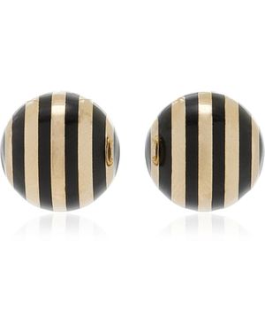 Rachel Quinn Striped Ball Button14K Enamel Earrings - Metallic