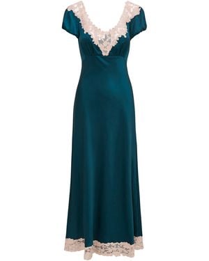 LoveShackFancy Taylis Embroidered Satin Dress - Blue