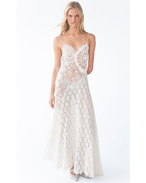 KETTEL ATELIER Dalia Asymmetric Crochet Maxi Dress - White