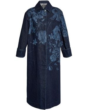 Erdem Embroidered Denim Coat - Blue