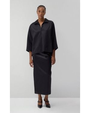 Lein Calder Cotton-Blend Satin Top - Black