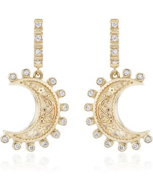 Marlo Laz Small Southwestern Moon Earrings - White