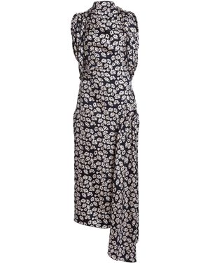 Lanvin Silk High-Neck Wrap Midi Dress - White