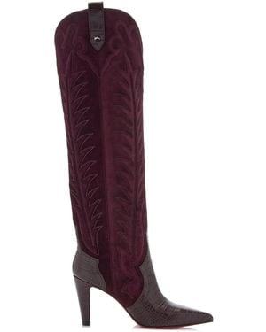 Christian Louboutin Santia 85Mm Western Suede Knee Boots - Purple