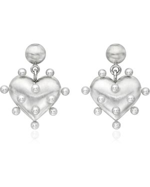 Rachel Quinn Pin Cushion Heart Sterling Pearl Earrings - Metallic