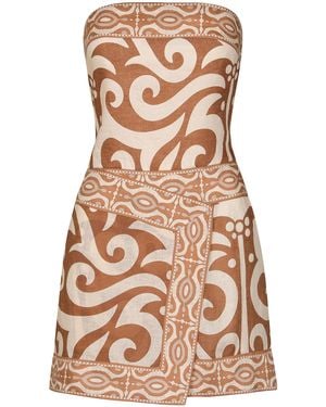 Johanna Ortiz Raíz Ritua Strapless Linen Mini Dress - Brown