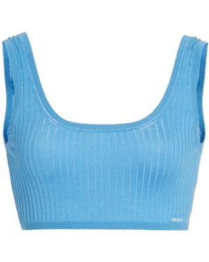 Prada Ribbed Silk Cropped Bra Top - Blue