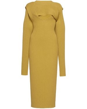 Bottega Veneta Ribbed Knit Cutout Midi Dress - Yellow