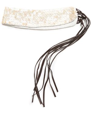 Chan Luu Shell-Embellished Tie Belt - White