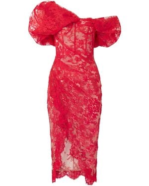 Monse Off-The-Shoulder Cotton Lace Midi Dress - Red