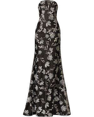 Naeem Khan Metallic Floral Raffia Bustier Strapless Fit-And-Flare Gown - Black