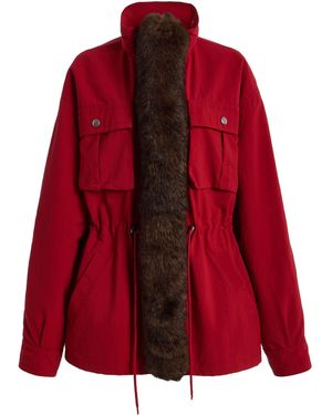 Prada Shearling-Trimmed Nylon Jacket - Red