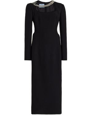 Prada Chain-Embellished Cady Midi Dress - Black