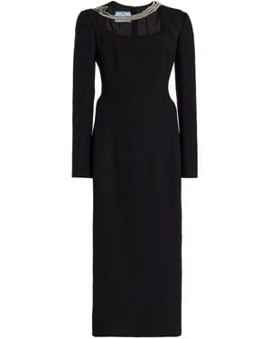 Prada Chain-Embellished Cady Midi Dress - Black