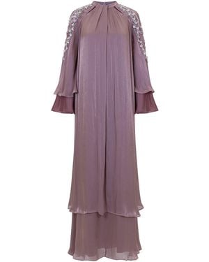La Plain Stardrift Embellished Tiered Silk Organza Caftan - Purple