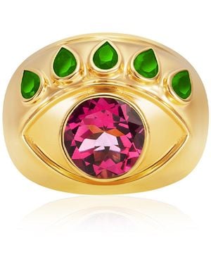 Nevernot Ready To See You 18k Yellow Gold Topaz, Tsavorite Ring - Metallic