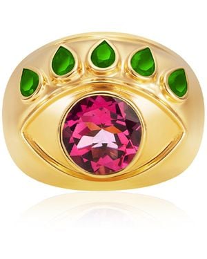 Nevernot Ready To See You 18k Yellow Gold Topaz, Tsavorite Ring - Metallic