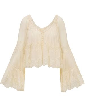 LoveShackFancy Darline Chiffon Silk Top - Natural