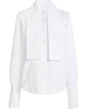 Brandon Maxwell The Inez Scarf-Detailed Cotton Satin-Poplin Tuxedo Shirt - White