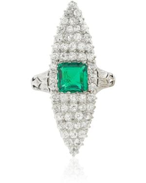 Simon Teakle Antique Platinum Emerald And Diamond Ring - Blue