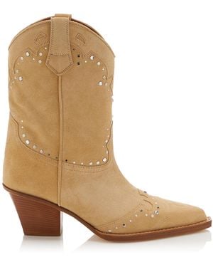 Paris Texas Janice Studded Suede Western Boots - Natural