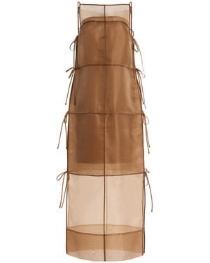 STAUD Chandler Tie-Detailed Organza Midi Dress - Natural