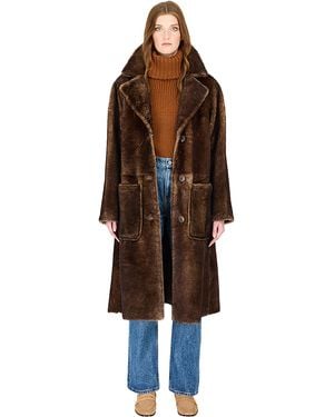 Hiso Zira Shearling Long Coat - Brown