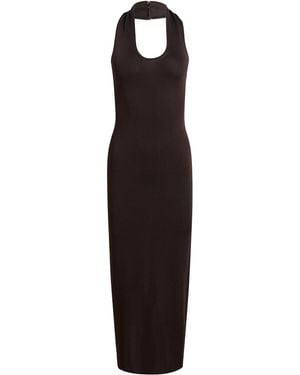 KHAITE Coraline Knit Halter Maxi Dress - Brown