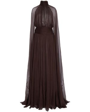 Oscar de la Renta Crinkled Silk Chiffon Caftan - Brown