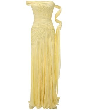 Marmar Halim Pleated One-Shoulder Chiffon Maxi Dress - Yellow