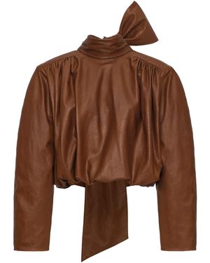 Magda Butrym High-Neck Leather Top - Brown