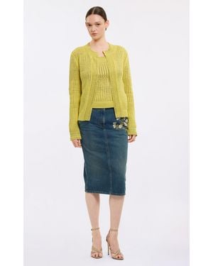 Elie Saab Mixed Knit Cotton-Blend Cardigan - Yellow