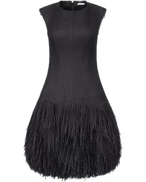 FFORME One-shoulder Long-sleeve Lace Side Slit Gown - Black
