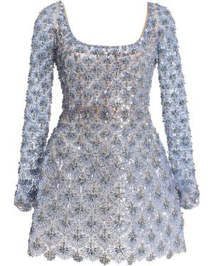 Oscar de la Renta Embellished Mini Cocktail Dress - Grey